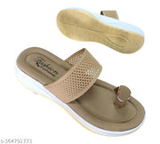MFF Women Golden Casual Flower Print Flat Sandals Slippers For Women & Girls
