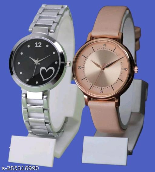Professional Round Dial Mate Shade Metal And Lethaer  Belt Analog Combo  Women Watches