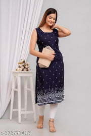 Women's Floral Printed Straight Fit Sleeveless Kurti/Kurta