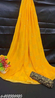 Chiffon Saree Dewdrop Foil Print & Brocket Blouse
