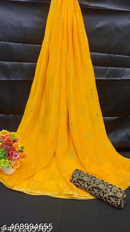 Chiffon Saree Dewdrop Foil Print & Brocket Blouse
