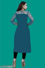 Polyster/Crepe fabric-Casual And Round-Neck 3/4 Length Sleeves Rama Kurti (42"Inches)