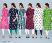 Women Printed Crepe Kurti (Combo Of 6)