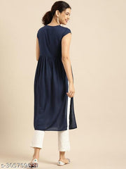 womens rayon embroidery kurta, aline kurta, long  kurta, Cap sleeve kurta, tendy kurta