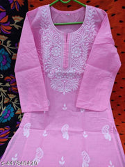 Latest Chikan Women's Lucknowi Chikan Embroidered Regular Fit Cotton Kurti Kurta