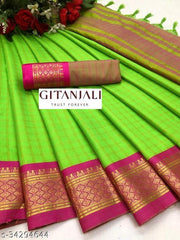 NEW GITANJALI  COTTON SILK CHEX SAREE WITH  JARI WOVEN DESING FOR WOMEN