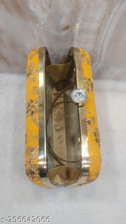 Party Velvet Clutch for Women Trendy Yellow Color Box Clutch with Handle Dulhan purse Bridal Clutch