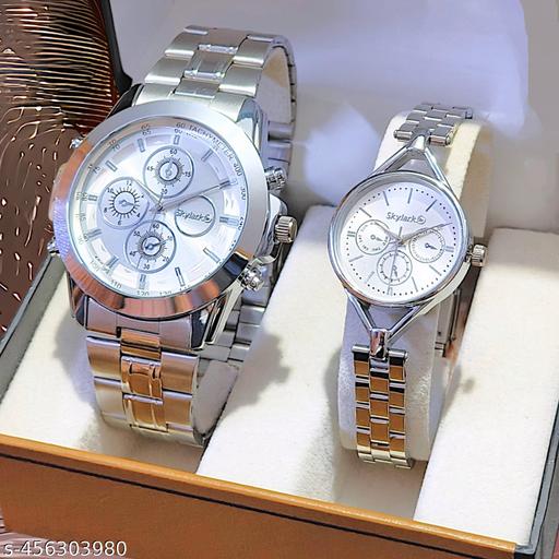 Attractive Silver Stainless Steel couple watch combo party wedding Couple Wedding Gift Combo, Anniversary Gift Combo, Couple Gift set - Men & Women