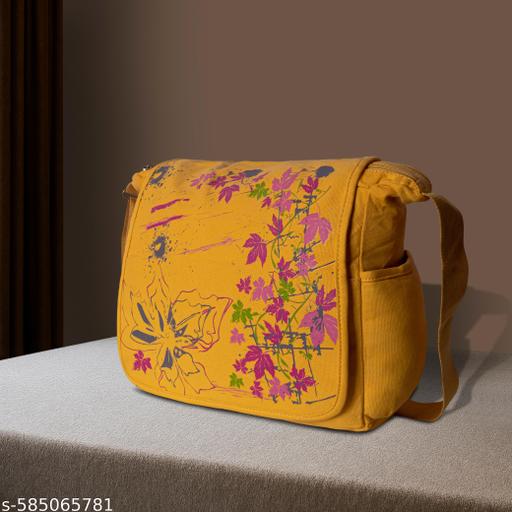 Yellow Side Body Bag for Girls & Women – Stylish Floral Print Sling Bag, halka aur spacious Shoulder Messenger College, Office, Daily Use & Travel ke liye perfect