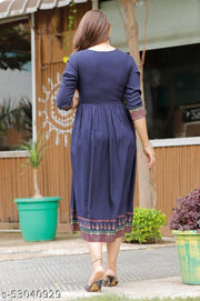 Women’s Fashion Rayon Kurti | Rayon Ethnic Wear for Stylish Look | Kurti for Festive & Casual Occasions | ( Navy Blue )