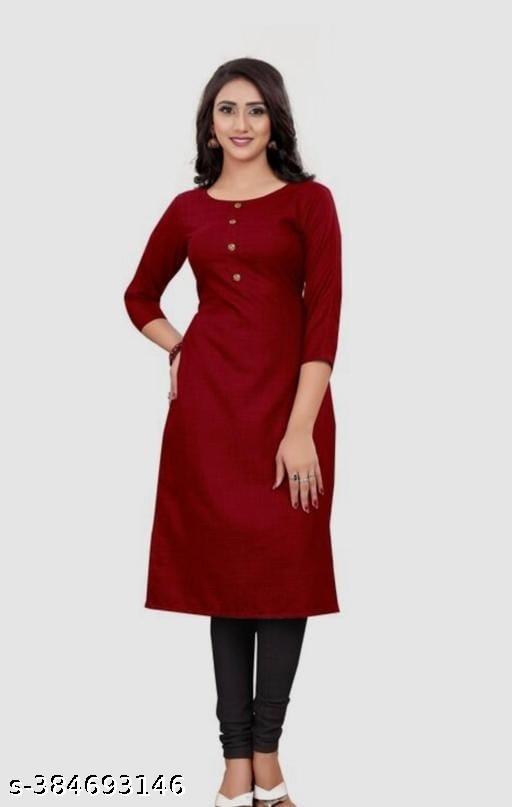 Cool&Classy Round Neck Fornt Button Rayon Kurta(Maroon)