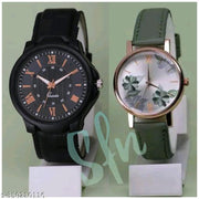 VIRAKTI New Fancy Ethnic Solid Dial Attractive Fancy Leather Belt Men Women Analog Watches combo for Couple