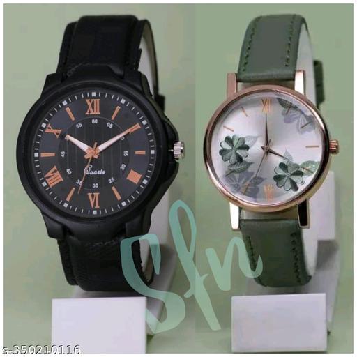 VIRAKTI New Fancy Ethnic Solid Dial Attractive Fancy Leather Belt Men Women Analog Watches combo for Couple