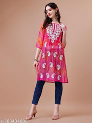 Women's purple  Georgette Embroidered  Kurta