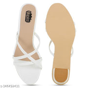 Taydol women white fancy footwear block heel cone heel spool heel pvc sole open toe with strip solid pattern slip-on medium heel sandal (wht-72)