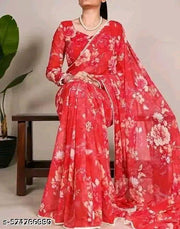 Trendy Pearl Lace Floral Saree | Lightweight Georgette Fabric!!New Floral Georgette Saree with Moti Lace | Elegant Look!!Elegant Georgette Saree with Pearl Lace & Floral Print!!Designer Floral Georgette Saree | Moti Lace Work | With Blouse