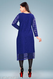 Women Self Design Net Straight Kurta