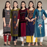 Stylish Women's Crepe Digital Printed Straight Kurti [Pack of 5]