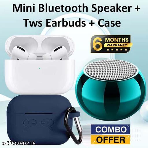 Buetooth Speaker, 3 Watt mini Bluetooth Speaker, Mega Bass Portable Speaker, Best Quality Speaker, Bluetooth Speaker 3D with Loud Stereo Sound and Long Playtime wth Wireless buds + Dark Blue Case - Combo