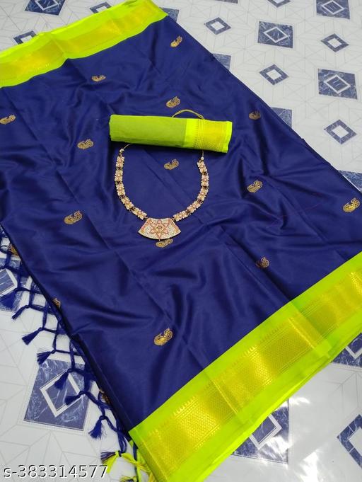 Golden Zari Cotton Silk Paithani Saree Navy Parrot