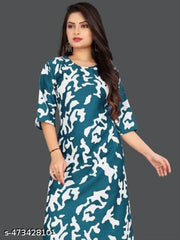 Women Crepe Fabric Printed Straight Kurti, Size -XS, S, M, L, XL, XXL, 2XL, XXXL, 3XL, 4XL, 5XL ( New Arrival New Design Fashionable Kurti )