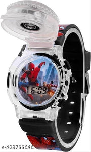 Dreamy Soft Rubber Silicone Light with Spinner Cartoon Cap Cover Digital Kids Watch Non Breakable Wrist Watch - Pack of 1