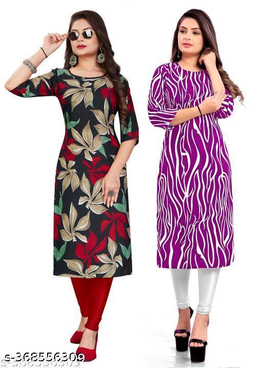 Polyster/Crepe fabric-Stylish Women's MultiColor Digital Printed Straight Kurti (COMBO-2)