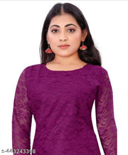 Woman self design A- line Silk net kurtis