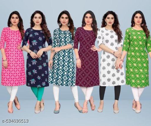 Women Printed Crepe Kurti (Combo Of 6)