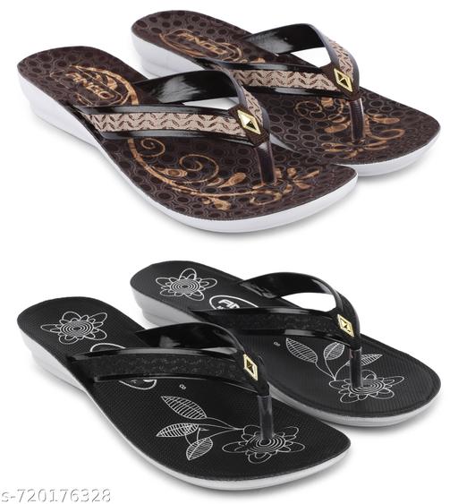 Ango Soft Footbed Sandals for Women Lightweight & Comfortable Daily Wear Fashion Sandals Pack of 2