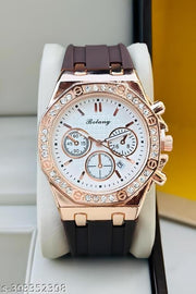 New Latest Stunning White Dial & Brown Silicon Strap With  Date Functioning Analog Watch For boys Analog Watch - For Men BROWN WHITE