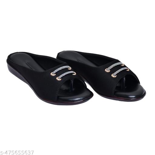 New glow walk women flat sandal and girls stylish flip flops black