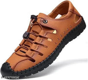 Men's Synthetic Leather Breathable Open Toe Sandals, Non-Slip Adjustable Beach Fisherman Shoes