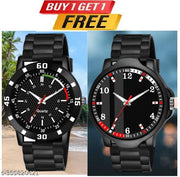 Watch Combo BUY 1 GET1FREE Black Designer Professional PU Analog Watch pack of 2