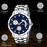 Men's Steel Chain silver Blue Men style Boys Hand Watch Gents 2024 Luxury Design Steel Chain New Model Analog Watch - For Men