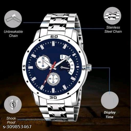 Men's Steel Chain silver Blue Men style Boys Hand Watch Gents 2024 Luxury Design Steel Chain New Model Analog Watch - For Men