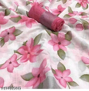 Linen Cotton Digital Printed White Color Saree