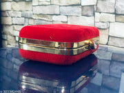 Women Stylish & Trendy Red Velvet Embroidery Clutch