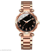 Unique Latest Trends Analog Black Starry Sky Shiny Dial Stainless Steel Strap Analog Watch For Women And Girls Luxury Watch Rose Gold Premium Linked Chain Strap 2025 New Arrivals Luxury Watches For Women Everyday Versatile Watches