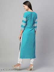 J.B.SQUARE's  Women's Sky Blue Cotton Slub Straight Chikankari Embroidered Kurta