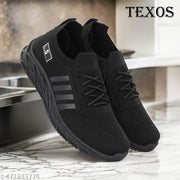TEXOS Black Flyknit Memory Foam Casual Slip-On Sneakers Shoes For Men