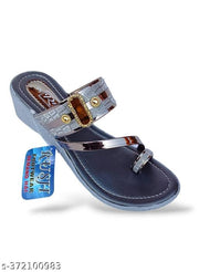 Rush Stylish Grey Wedge Heel Sandals for Women Elegant Grey Partywear Sandals with Golden Buckle Trendy Grey Slip-On Wedges for Women Rush Footwear Grey Designer Wedges for Daily & Festive Wear Women's Fancy Grey Heeled Sandals by Rush fashion.