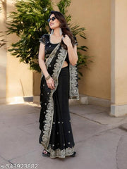 Women's Traditional Embroidered Organza Saree || Saree for Wedding || Jimmy-choo Saree