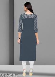 Polyster/Crepe fabric-Casual And Round-Neck 3/4 Length Sleeves Grey Kurti (45"Inches)