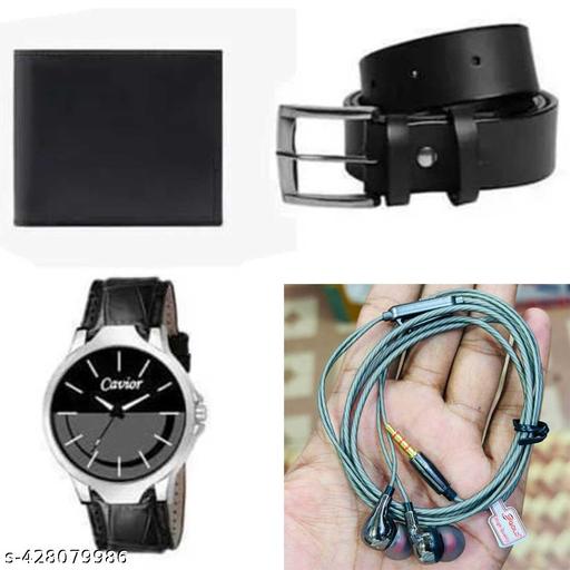 pack of 4 combo unisex accessories for men and boys  girls analog watch with belt wallet headphones