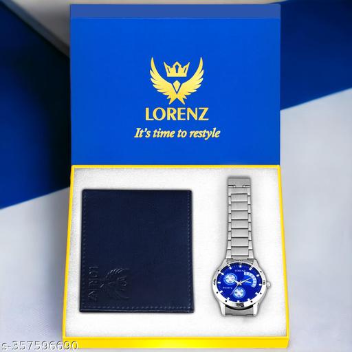 Lorenz Blue Watch and Wallet Gift Combo for Men- CM-1010WL-BLU