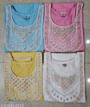 Trendy Combo of 4 Blue & lemon & white & pinkStraight-Fit Embroidered Khadi Cotton New latest Kurtis for Women & Girls Stylish kurtis
