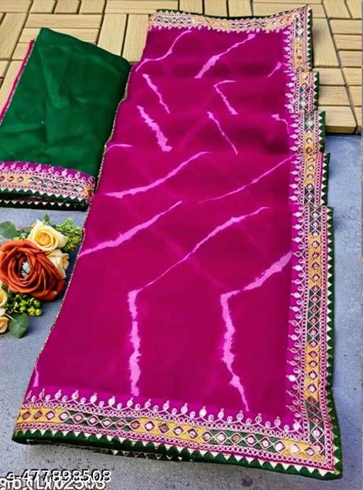 sawan special bandhani print georgette saree, soft georgette fabric with codding sequence with multi colour dhaga embroidery work lace on border.superhit mothra design with blouse.