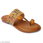 Kolhapuri style flats for women Yellow