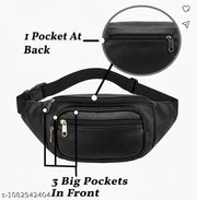 Leather Fanny Pack Black Waist Pouch for Men Women | Travel Crossbody Sling Bag  Pouch